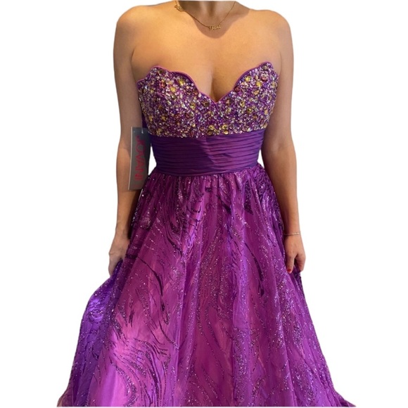 Jovani Strapless Ball Gown Purple - Picture 2 of 7